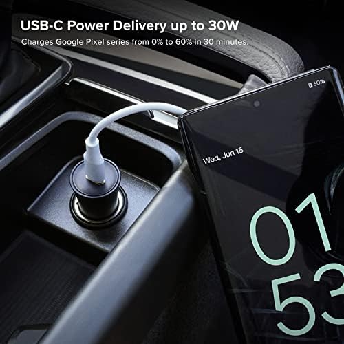 i Ottie Rapid Volt 30 W High-Speed Car Charger – USB-C Power Adapter for Google, Samsung & Apple Devices – Compact & Durable Fast Charger with Safety Features for On-the-Go Charging
