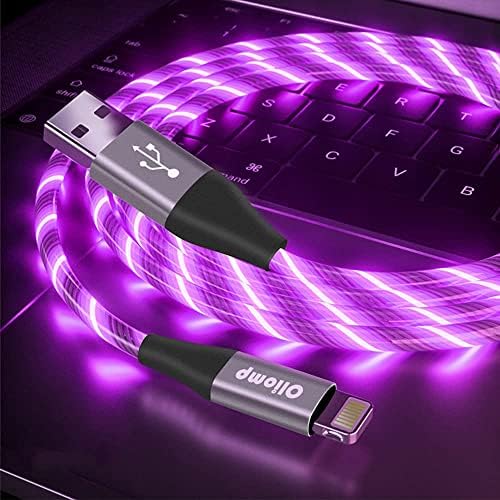 Illuminate Your Charging Experience: MFi Certified 6 ft LED Light Up Lightning Cable for i Phone 14/13/12/11/11 Pro/Max/XS/XR/X/6/7/8 – Fast Charging & High-Speed Data Sync in Vibrant Purple – Optimal Durability & Enhanced Compatibility for Effortless Connectivity