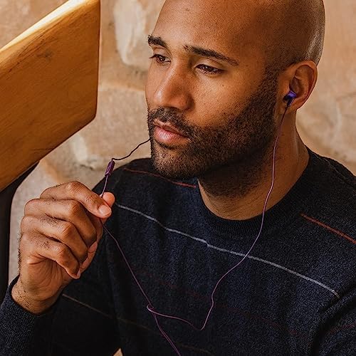 Panasonic Ergo Fit Wired Earbuds with Microphone – Superior Sound Quality with Ergonomic Comfort, Universal 3.5 mm Jack Earphones for Phones and Laptops in Stylish Metallic Purple – Custom-Fit Earpieces (S/M/L) for Optimal Audio Experience and Hands-Free Calls – RP-TCM125-VA