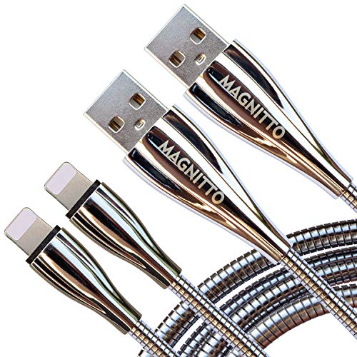 Stainless Steel Heavy-Duty Metal Braided USB Fast Charging Cable – 6 ft Tangle-Free, Chew-Proof Design for Ultimate Durability and Speed – 2 Pack High-Performance USB 2.0 Sync Charger Cords for Smartphones and Tablets