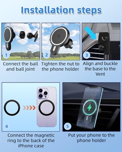 Ford F-150 2021-2024 Premium Air Vent Phone Mount with 15 W Fast Wireless Charger – 360° Rotating Magnetic Holder for Hands-Free Navigation & Enhanced Safety – Essential Car Accessory for Modern Drivers