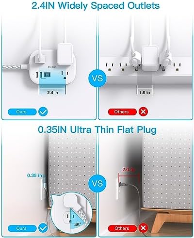 One Beat Cruise Essentials 2025 – Compact Power Strip with 3 AC Outlets and 4 USB Ports (2 USB-C), Ideal for Travel, Dorms, and Cruises – 3 ft Flat Plug Extension Cord, Non-Surge Protector, ETL Certified for Safety and Compatibility