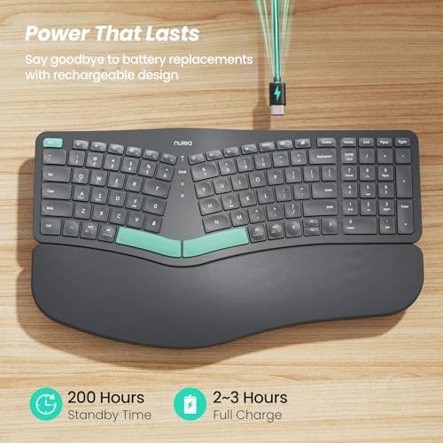Nulea RT05 B Bluetooth Ergonomic Split Keyboard – Rechargeable Wireless USB-C Design with Cushioned Wrist Rest for Ultimate Comfort, Compatible with Windows & Mac (F-Yellow) – Enhance Your Typing Experience and Boost Productivity