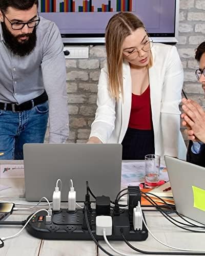 Ultimate Power Strip with 24 AC Outlets and 6 USB Ports, Including 2 High-Speed USB-C Ports, 3400 Joules Surge Protection, 10 Ft Heavy-Duty Flat Plug Extension Cord, Wall Mountable Design for Home and Office Use, ETL Listed for Safety Compliance