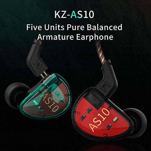 KZ AS10 Professional In-Ear Monitors with 5 Balanced Armature Drivers – Premium Noise Cancelling Headphones for Musicians, Singers, and Audio Lovers – Detachable 2 Pin Cable for Enhanced Durability – Stylish Cyan Design for Comfort and Performance
