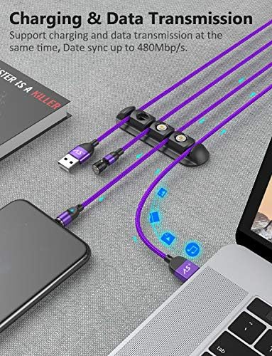 A.S 3-in-1 Magnetic Charging Cable for Enhanced Connectivity – Fast Charging and Data Sync for Micro USB, USB C, and i-Product Smartphones – Versatile 3.3 ft & 6.6 ft Lengths, Durable Black Design for Efficient Power Delivery and Hassle-Free Use