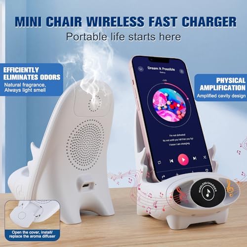 Revolutionary 3-in-1 Portable Mini Chair Wireless Charger and Phone Holder with Integrated Speaker – Fast Wireless Charging Station for Smartphones, Lightweight and Compact Design for Ultimate Portability and Enhanced Entertainment Experience