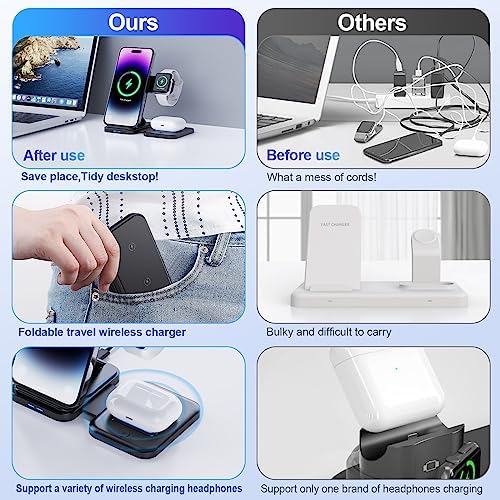 BEYIMEI 3 in 1 Wireless Charging Station: Fast, Multi-Device Power Hub for i Phone 15-8 Plus, Apple Watch Series 8-3, and Air Pods Pro 3 & 2 – Streamlined Convenience and Enhanced Compatibility for Effortless Charging
