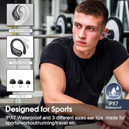 Ultimate Bluetooth 5.4 Wireless Earbuds with 75-Hour Playtime – Ergonomic Deep Bass Sport Headphones with IPX7 Waterproof Rating for Active Lifestyles, Advanced ENC Noise Cancelling Mic for Superior Call Clarity – Ideal for Fitness and Outdoor Activities