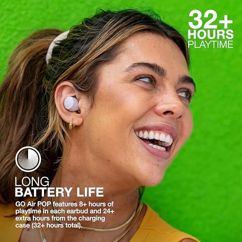 JLab Go Air Pop True Wireless Earbuds – 32 Hours Playtime, Dual Connect Bluetooth Earphones with EQ3 Sound, Lightweight In-Ear Headphones for Ultimate Comfort and Crystal-Clear Calls, USB Charging Case Included, Perfect for Active Lifestyles and Everyday Use