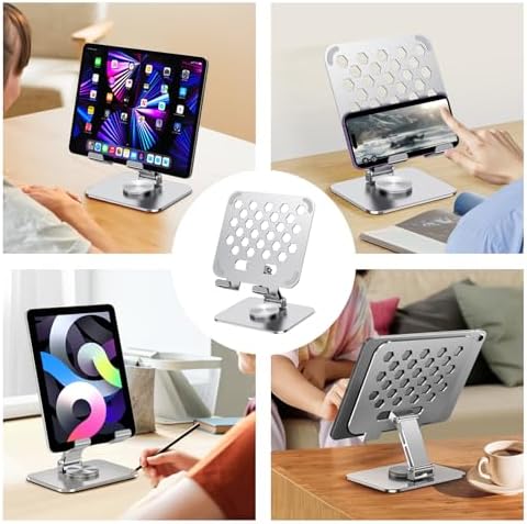 Versatile 360-Degree Rotatable Foldable Tablet Stand for i Pad, i Phone, and 4.3-10.9 Inch Devices – Adjustable Height and Angle for Optimal Viewing, Sleek Silver Finish, Portable Design for Home or Office Use – Enhance Your Digital Experience with Maximum Compatibility