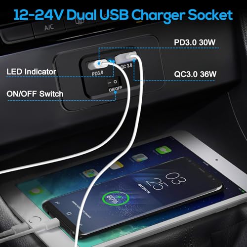 Linkstyle Dual USB RV Outlet – 36 W Quick Charge 3.0 & 30 W Power Delivery 3.0 Ports with LED Indicator & Power Switch for Enhanced Travel Connectivity – Ideal Car Charging Solution for RVs and Boats