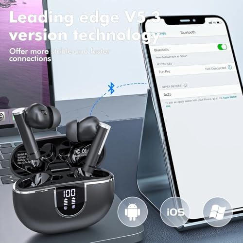 Unleash Premium Audio Freedom with BX35 Bluetooth Earbuds – Exceptional Hi-Fi Sound, Extended 60-Hour Battery Life, and IPX7 Waterproof Design – Effortless Compatibility with Apple & Android Devices for Ultimate Listening Enjoyment and Clarity