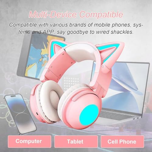 Cat Ear Bluetooth Headphones – Lightweight Over-Ear Gaming Headset with RGB Lighting for Kids & Adults, Unmatched Comfort for Gaming, Music & Calls, Seamless Wireless Connectivity with i Phone, i Pad, Laptop & PC, High-Quality Sound for Immersive Listening Experiences