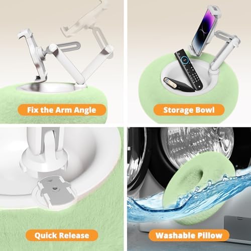 Adjustable Tablet Pillow Stand with Detachable Snack Bowl – Perfect for Kindle, i Pad, and Phones (4.7″-13″) – Hands-Free Streaming and Reading Comfort in Stylish Pink – Ultimate Convenience for Home and On-the-Go