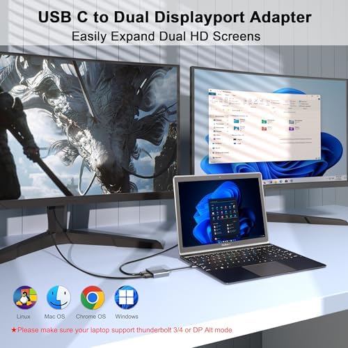 Enhance Your Visual Experience with the USB C to Dual HDMI Adapter – Effortlessly Connect Dual Monitors to Dell, HP & Mac Book for Unmatched Productivity | 4 K HDMI Splitter for Gamers & Professionals | Compact Plug and Play USB C Hub for Travel & Office Use | Elevate Multitasking with Stunning 60 Hz Visuals