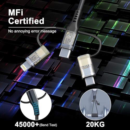 Versatile Coiled 3-in-1 Charging Cable: USB to Lightning, Type C, Micro USB – MFi Certified for Apple Carplay & Android Auto | Fast Charging & Data Sync for i Phone 16, 15, 14, 13 & Samsung Devices – Tangle-Free Travel Accessory