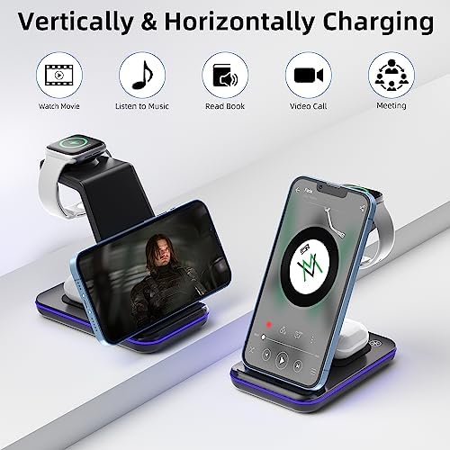 Ultimate 3-in-1 Wireless Charging Station for i Phone, Apple Watch, and Air Pods – Fast Charge with Ergonomic Design, Enhanced Compatibility, and Safety Features for Home, Office, and Travel Use