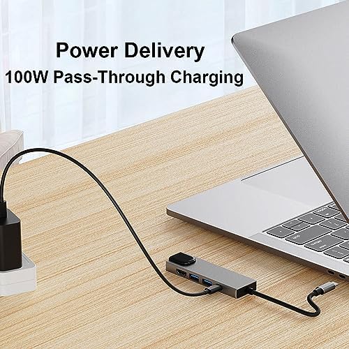 Transform Your Device Connectivity with the QCEs 5-in-1 USB C Hub Multiport Adapter – Unleash 4 K Video, Lightning-Fast Ethernet, and PD Charging for Mac Book Pro/Air, i Pad Pro, and i Phone 16/15, Optimized for Seamless Productivity and Entertainment