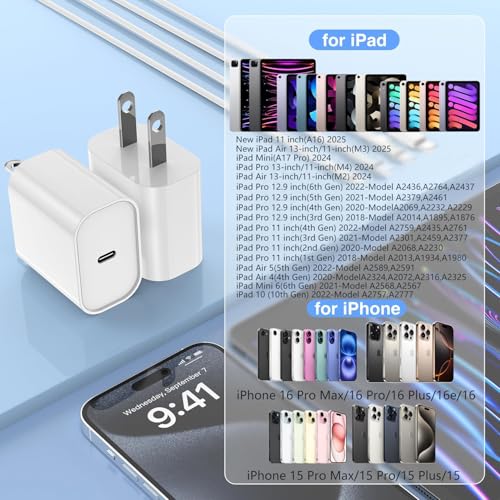 Dual 20 W USB-C Fast Charger Kit for i Pad – 2 Pack with 10 FT Charging Cables for i Pad Pro, Air, Mini – Rapid Power Adapter for Enhanced Performance and Portability