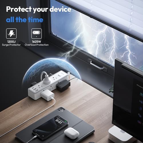 NTONPOWER 12-in-1 Desk Power Strip with 10 ft Extension Cord – 9 AC Outlets & 3 USB Fast Charging Ports, 1200 J Surge Protection, Wall or Desk Edge Mountable for Optimal Workspace Efficiency, Compatible with 2.68″ Tabletops – Enhance Your Productivity & Device Safety