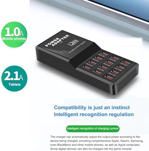 Max Lax 12-Port USB Charging Station – High-Speed 60 W Multi-Device Power Hub for Smartphones, Tablets & More – Optimal Efficiency with Universal Compatibility & Advanced Safety Features for Home, Office, or Travel