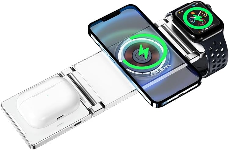 3-in-1 Magnetic Charging Dock for Apple Devices – Foldable & Portable Wireless Charger for i Phone 15/14/13/12 Max/Pro/Mini, Air Pods & Apple Watch – Fast, Efficient Charging Station in Sleek White Finish for Home & Travel