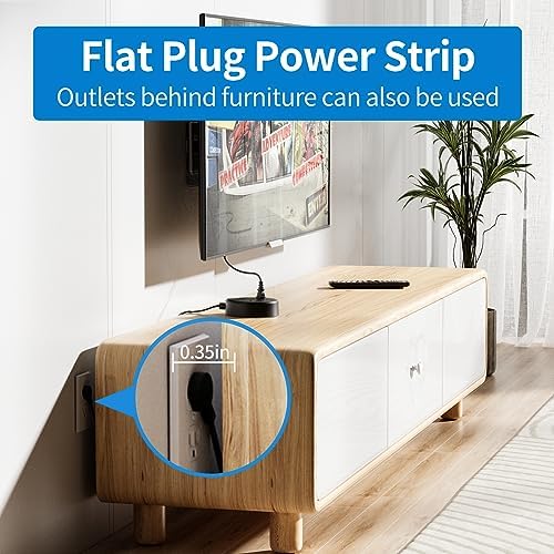 Flat Extension Power Strip with USB Charging Ports – NTONPOWER 5 Ft Slim Cord Surge Protector for Home & Office – 3 AC Outlets + 2 USB-C & 2 USB-A Ports for Fast Device Charging – Ideal for Space-Saving & Travel Use