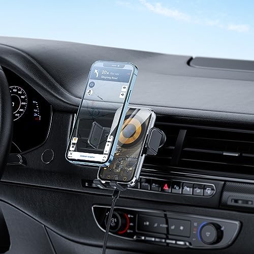 Redmaple 15 W Fast Wireless Car Charger with Auto-Clamping Phone Holder for Air Vent – Effortless Charging & Enhanced Compatibility for i Phone 14/13/12/11 Pro/XR/XS/X/8 – Streamlined Design for Hands-Free Navigation and Safety
