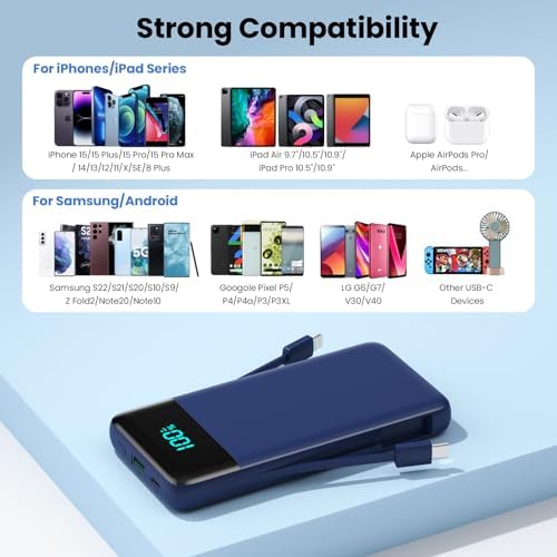 Upgrade Your Charging Experience: 13800 m Ah Portable Power Bank with Built-in Cables and Wall Plug – Fast Charging USB-C Battery Pack for i Phone 16/15/14, Samsung & Android Devices – Ultimate Travel Companion with 4 Outputs for Simultaneous Device Charging