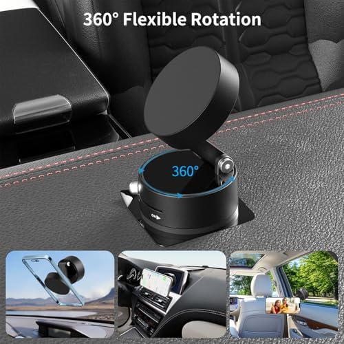 Vacuum Magnetic Phone Stand for Car Mount,【360°Rotatable】Suction Cup Cell Phone Holder for Women Men iPhone Samsung Huawei【Waterproof】Foldable Phone Mount for Car Accessories/Shower/Desk/Mirror (Grey) – Enhanced Compatibility and Speed