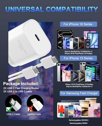 30 W Ultra-Fast USB C Wall Charger with 10 FT Cable in Stylish Purple Gradient | Rapid Charging Solution for Phone 15 Series & S24 Ultra Plus | Compact & Versatile Power Adapter for Modern Devices