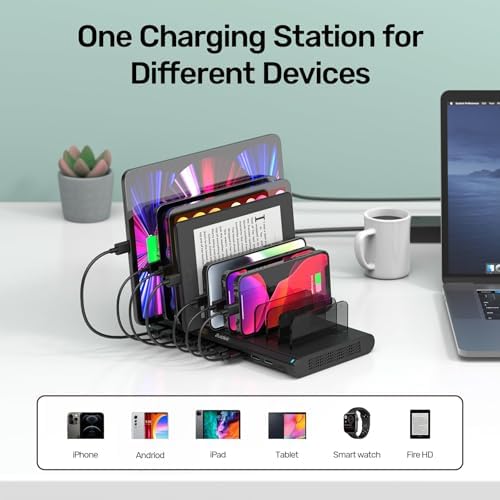 Ultimate 10-Port USB Charging Station with QC3.0 – 60 W Multi Charger Hub for Tablets & Smartphones, Customizable Dividers for Organized Power Management, Fast Charging Technology for Home & Office Use