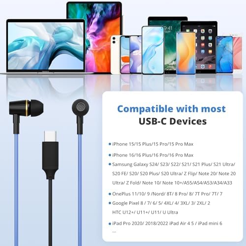 Experience Superior Sound with USB-C Air Tube Earbuds – Advanced Noise-Cancelling Headphones for i Phone 16/15 & Samsung, Featuring Built-in Microphone for Crystal-Clear Calls – Lightweight, Comfort-Driven Design Compatible with Google Pixel Devices for Unmatched Audio Clarity and Isolation