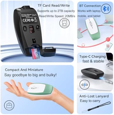 Compact Bluetooth Wireless Mini Mouse with TF Card Reader – Silent, Portable Optical Mouse for PC, Laptop, and Tablets – Ideal Travel Companion and Gift for Men, Women, and Kids – Enhance Productivity Anywhere