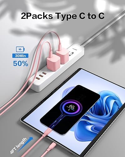 Lemi Power Block 20 W Fast USB C Wall Charger Duo – Sleek Pink Type C Adapter with 4 FT Cable for Quick Charging – Perfect for Samsung Galaxy S22, Google Pixel, Mac Book and More – Stylish, Portable, and Efficient Power Solution