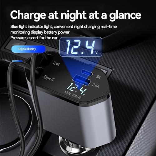 2025 Upgraded 4-in-1 Retractable Car Charger – Dual USB Ports with Fast Charging (Max 66 W) for i Phone 16/15/14/13/12 Pro Max & Samsung Galaxy Fold/S Series, Effortless Device Compatibility and Storage Solution