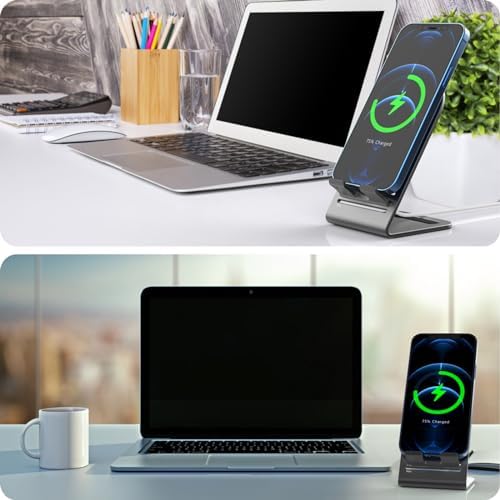 HALLEAST for Magsafe Charger Stand, Updated Aluminum Alloy Charging Holder Perfectly Compatible with for Apple iPhone 16/15/14 Plus/14 Pro Max/14 Pro/14/13 Mini for 16/15/14/13/12 Series, Silver – Enhanced Compatibility and Speed