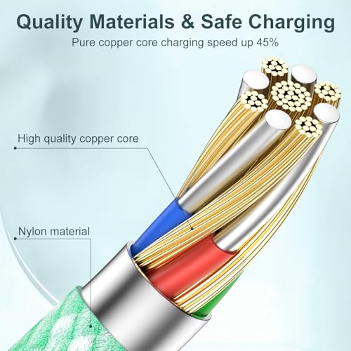Premium 10 ft USB C to C Fast Charging Cable – 60 W High-Speed Charger for Apple i Phone 16 Pro Max, Mac Book Pro, i Pad & Samsung Galaxy – Durable, Flexible, and Stylish Green Design for Enhanced Device Compatibility and Rapid Power Delivery
