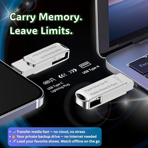 FYRIS 3-in-1 i Phone Flash Drive – 256 GB MFi Certified External Storage for Photos and Videos | USB, Type-C, Lightning Compatibility | Sleek Skull Design for i Pads, Galaxy Phones, Macs, and PCs | High-Speed Data Transfer for Effortless File Management