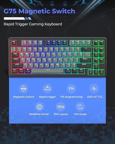 Hyper-Fast XVX G75 Wired Mechanical Gaming Keyboard – 75% Compact Design with Adjustable Actuation Points, 8 k Hz Polling Rate, and Ergonomic RGB Backlighting for Ultimate Performance and Comfort in Every Game Session