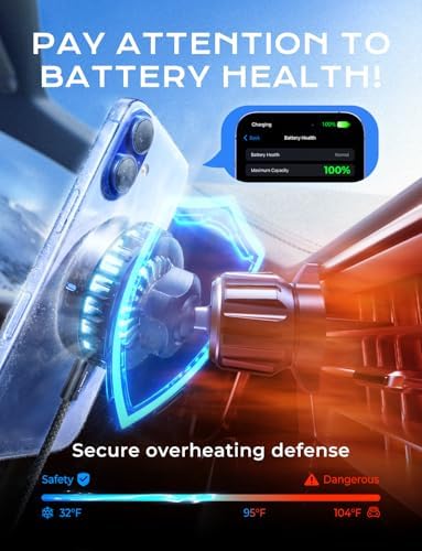LISEN 15 W Qi2 Mag Safe Car Mount Charger for i Phone 16 Series – Fast Wireless Charging with 18℉ Rapid Cooling Technology, Versatile Vent & Dashboard Holder, Includes Efficient Car Charger – Enhance Your Driving Experience with Premium Compatibility and Safety