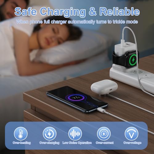 Ultimate 20 W Magnetic Wireless Charger for Apple Watch & i Phone – 3-in-1 Fast Charging Block with Dual USB-C Ports for Seamless Travel Power Solutions – Fully Compatible with All Apple Watch Models and i Phone Devices