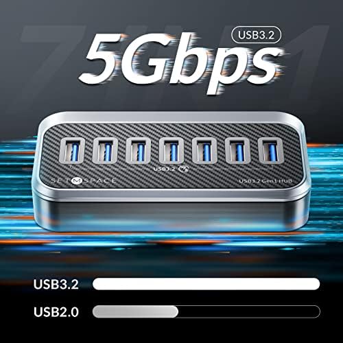 Transform Your Connectivity with Our 7-Port USB Hub – High-Speed USB 3.2 Gen1 Splitter Featuring Unique 32° Angled Design for Easy Access – Perfect for PCs, Laptops & More – Enjoy 5 Gbps Data Transfer Speeds with a 3.28 ft Cable for Ultimate Flexibility & Enhanced Productivity – Ideal for Home & Office Use