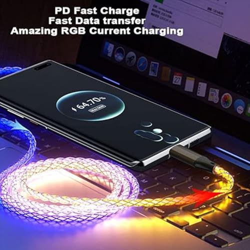 USB C to Type C LED Light Up RGB USB C Charging Cable,Fast Charging Cord for i-Phone 15 Pro Max Plus, iPad mini Pro Air and Galaxy Note Pixel etc(66W 3FT) – Enhanced Compatibility and Speed