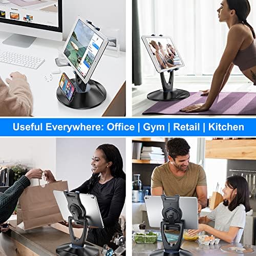 Revolutionary 360° Swivel Tablet Stand Holder for 6-13 Inch Devices – Adjustable Height for Enhanced Comfort and Stability – Modern Black Design for Home Office, Retail Kiosks, and Reception Areas – Perfect Gift for Tech Enthusiasts – Optimized Viewing Experience for Video Conferencing and Streaming