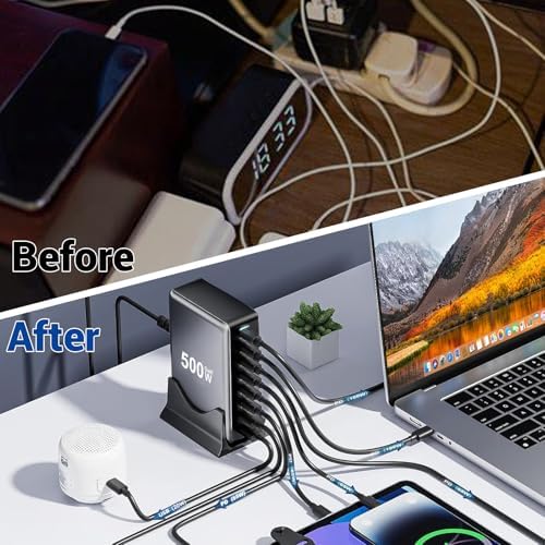 Ultra-Fast 500 W Ga N III 8-Port USB C Charging Hub – Multi-Device Fast Charger Station for Mac Book, i Phone, i Pad, Dell & More – Optimized for Speed and Versatility in Home & Office Charging Solutions