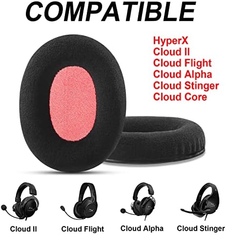 Ultimate Comfort Replacement Ear Pads for Hyper X Cloud II Wireless & Cloud Alpha – Luxurious Velour & Premium Protein Leather with High-Density Foam for Enhanced Gaming Experience – Quick Installation & Sleek Black Design