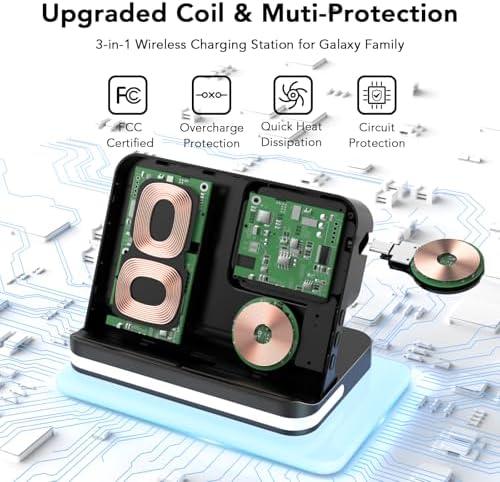 Revolutionize Your Charging Routine with the 4 in 1 Wireless Charging Station Featuring Integrated Alarm Clock – Fast, Reliable Charging for Galaxy Watch 7/Ultra/FE/6 Pro, Galaxy S25/Ultra/S25+/S24/S23/Note 20/Z Flip 7/6/5 Fold 6 & Galaxy Buds 3/2/Pro – Space-Saving Design for Multiple Devices, Enhanced Compatibility & Speed