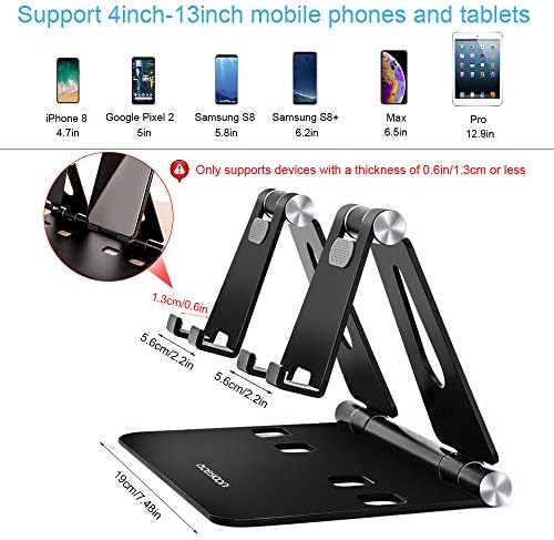 Aceyoon Ergonomic Aluminum Tablet & Phone Stand – Versatile Dual Device Holder for i Pads and Smartphones, Adjustable Viewing Angles for Optimal Comfort, Portable and Foldable Design Perfect for Home Office, Sleek Matte Black Finish Enhancing Modern Workspaces